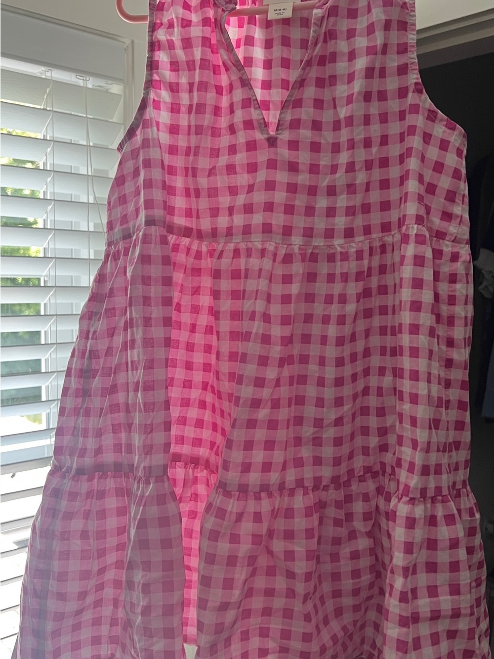 Crewcuts Pink White Gingham Tiered Peasant Dress